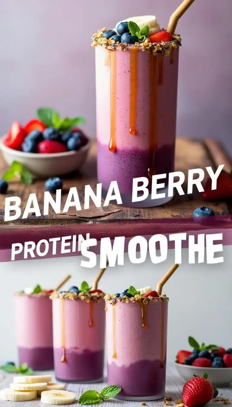 Pinterest pin for Banana Berry Protein Smoothie