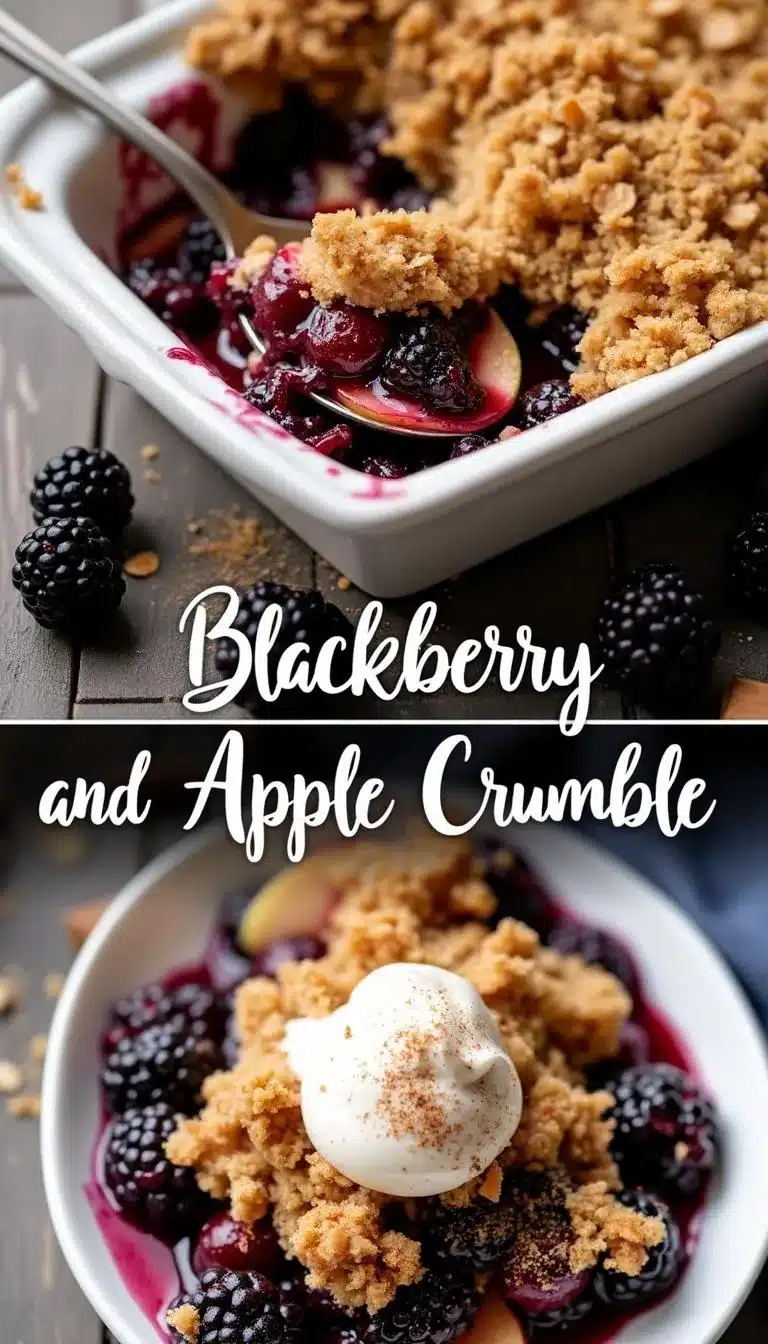 Pinterest pin for Blackberry and Apple Crumble