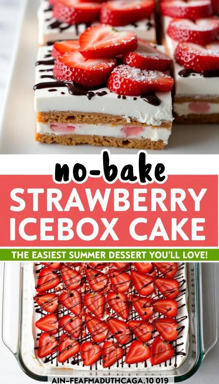 Pinterest pin for no-bake strawberry icebox cake