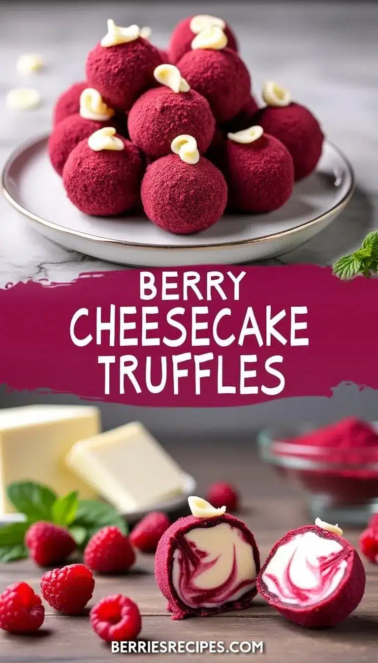 Pinterest pin for Berry Cheesecake Truffles