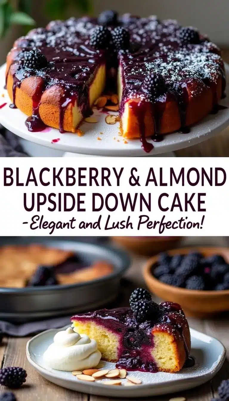 Pinterest pin for Blackberry Almond Upside-Down Cake