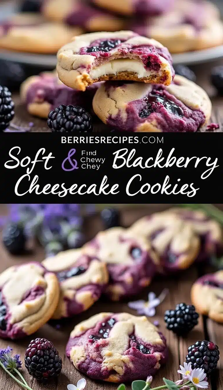 Pinterest pin for Blackberry Cheesecake Cookies