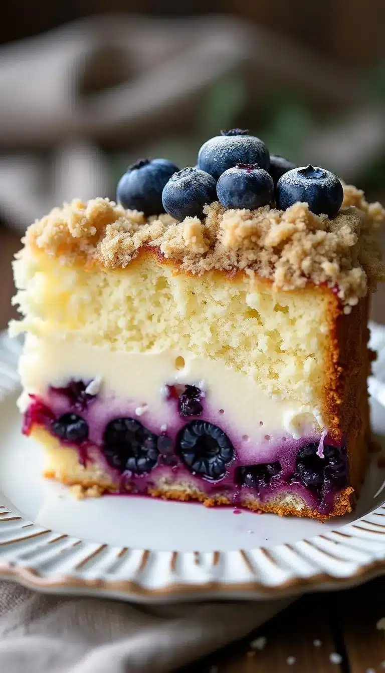 Pinterest pin for Blueberry Cream Cheese Crumb Cake