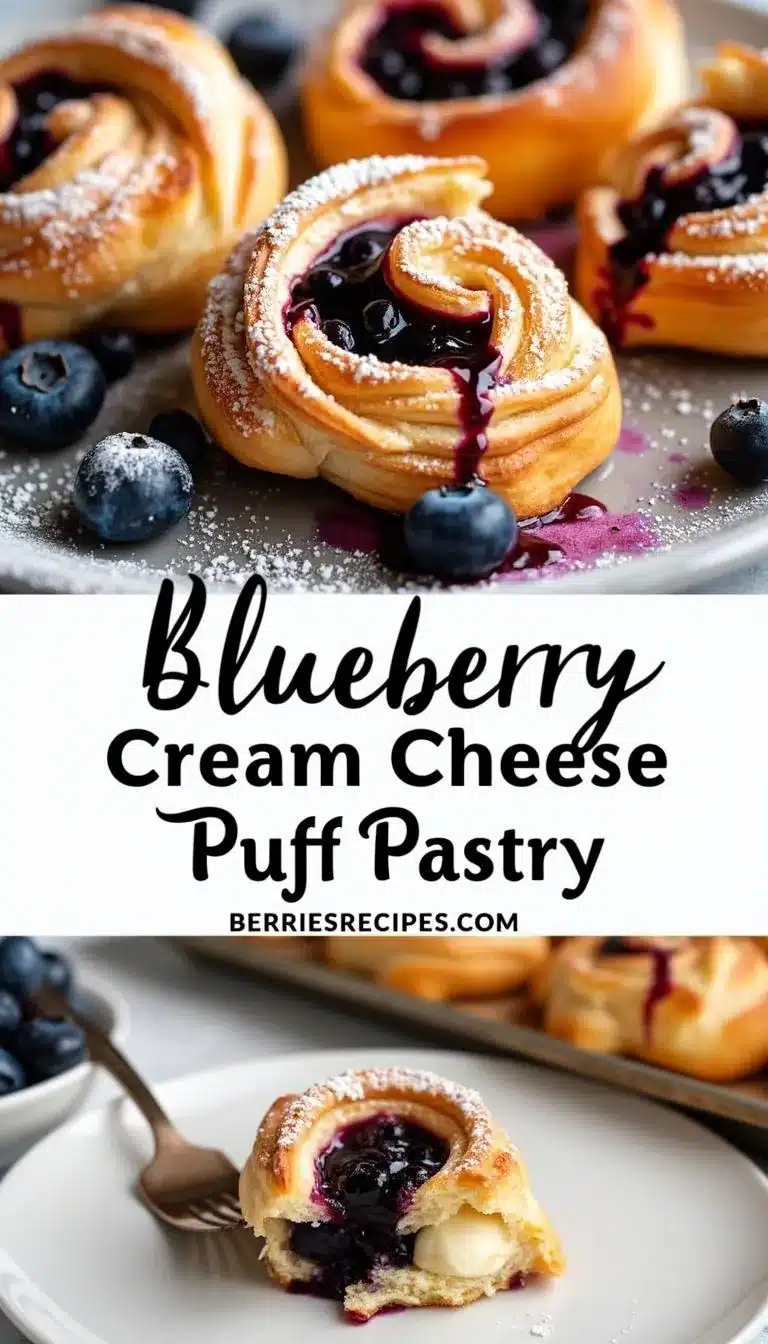 Pinterest pin for Blueberry Cream Cheese Puff Pastry