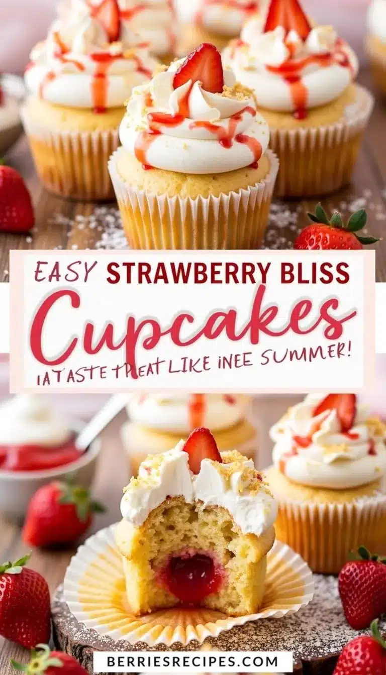 Pinterest pin for Strawberry Bliss Cupcakes