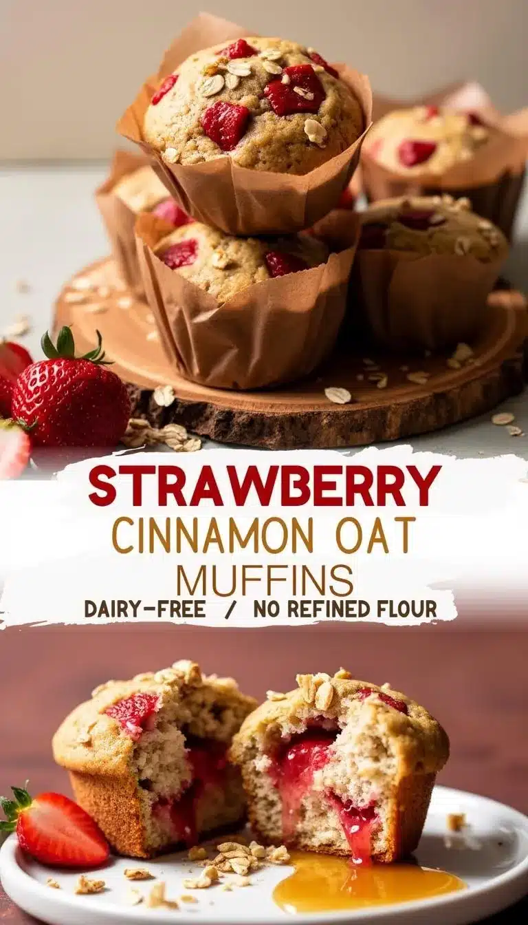 Pinterest pin for Strawberry Cinnamon Oat Muffins