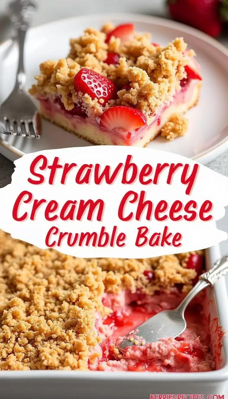 Pinterest pin for Strawberry Cream Cheese Crumble Bake
