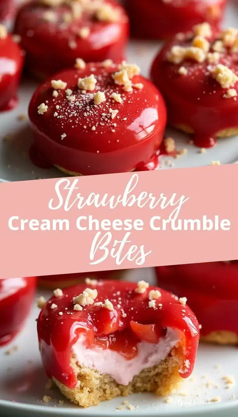 Pinterest pin for Strawberry Cream Cheese Crumble Bites