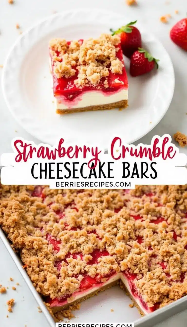 Pinterest pin for Strawberry Crumble Cheesecake Bars