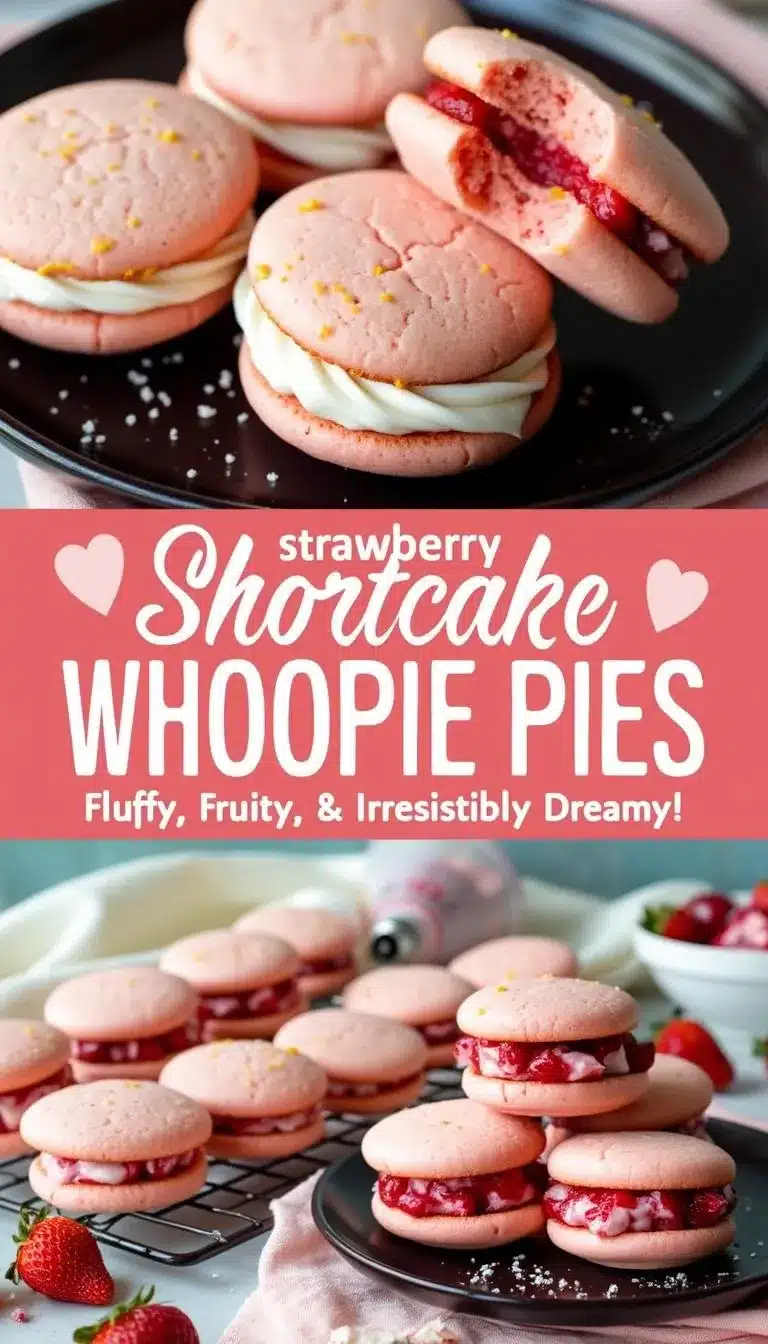 Pinterest pin for Strawberry Shortcake Whoopie Pies