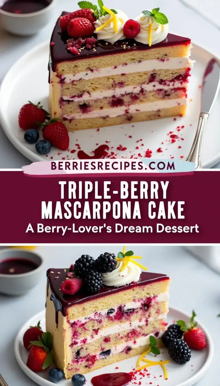Pinterest pin for Triple-Berry Mascarpone Cake