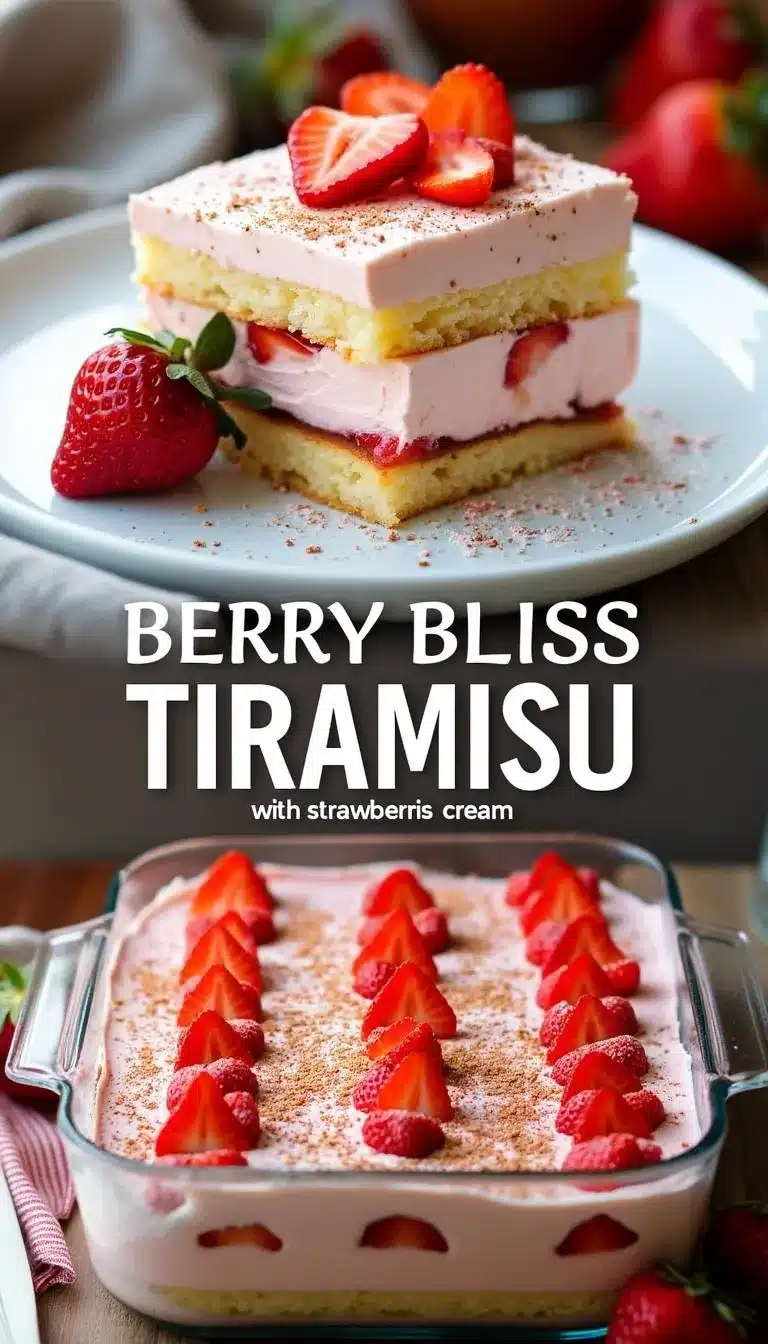 Pinterest pin for no-bake strawberry dessert