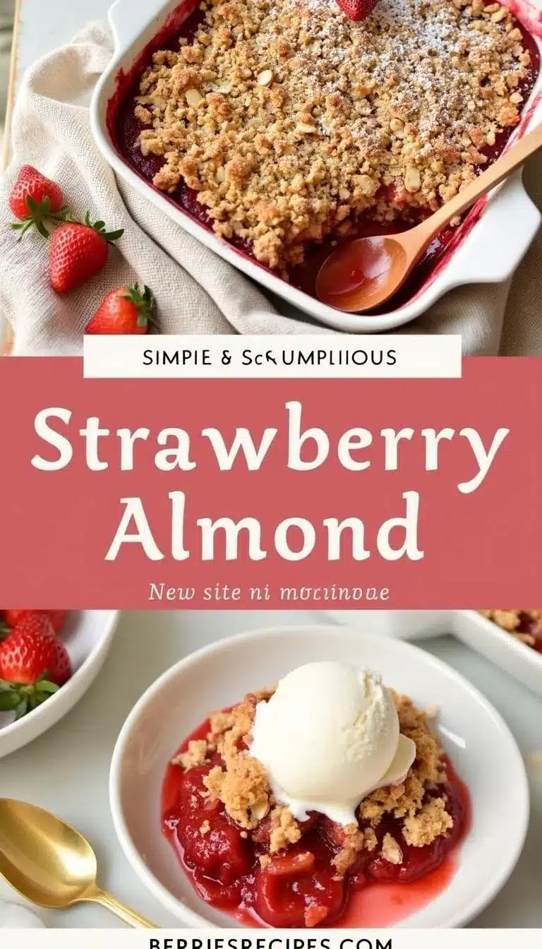 Pinterest pin for strawberry almond crumble recipe